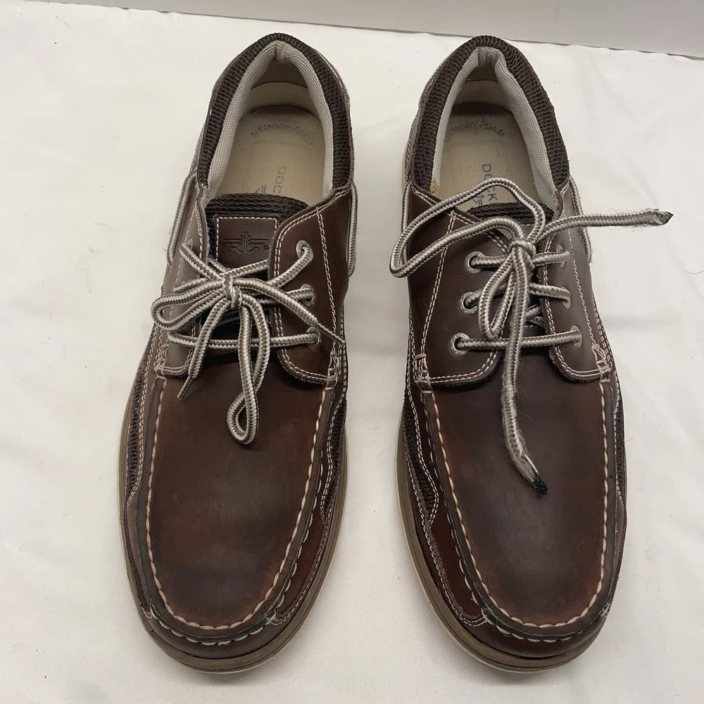 Dockers Boat Shoes Men's Size 11.5 Lace Up Brown Leather Classic Casual Slip On